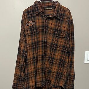 Harley-Davidson Orange and Black Plaid Work Shirt